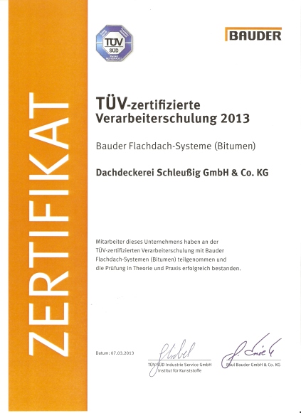 Zertifikat Dachdeckerei Schleußig