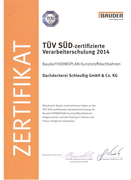 Zertifikat Dachdeckerei Schleußig